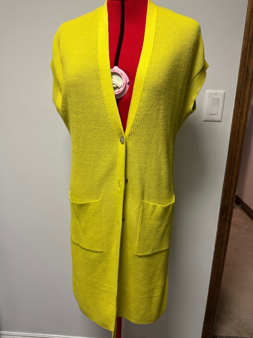 Chartreuse Knit Long Cardigan Vest